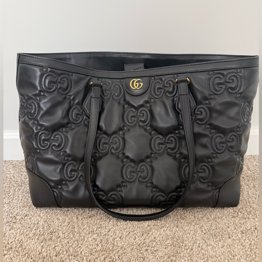 Gucci Hand Tote Bag GG Matelasse Quilted Leather Black